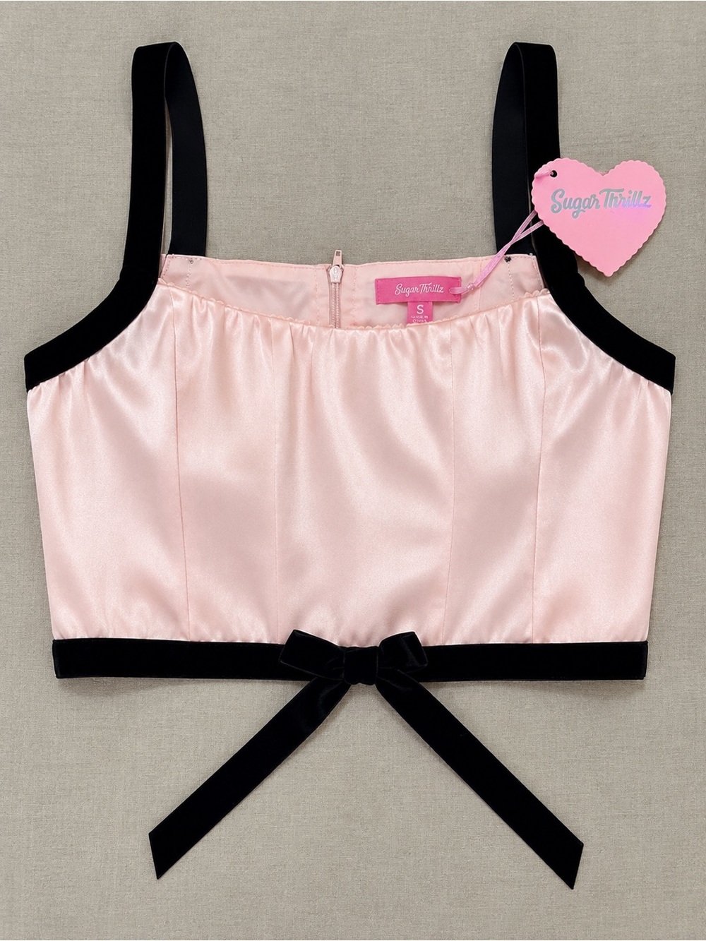 Sugar Thrillz Women’s Sweet Kiss Satin Pink Crop Top Size S NWT (Retail $49)